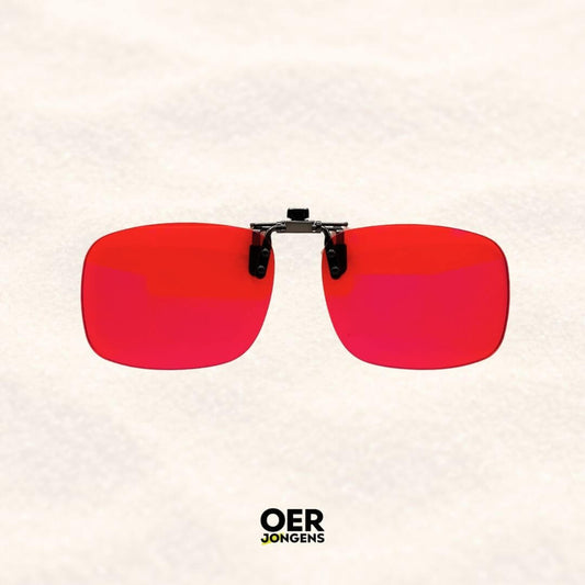 Oerjongens Clip-on Blue Blocker met oranje en rode glazen