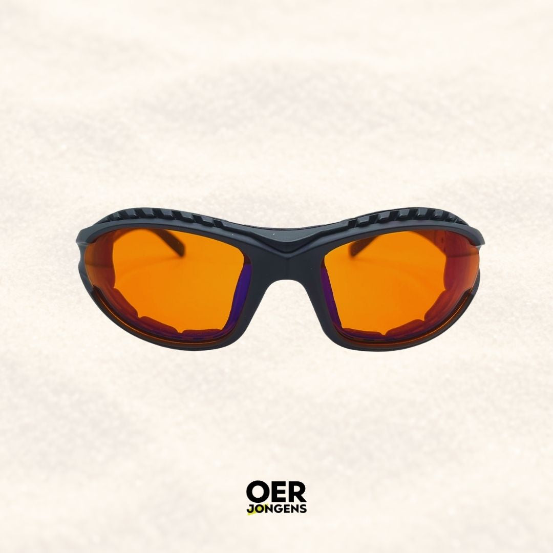 Oerjongens Powerup schermbril met geel oranje en rood glas