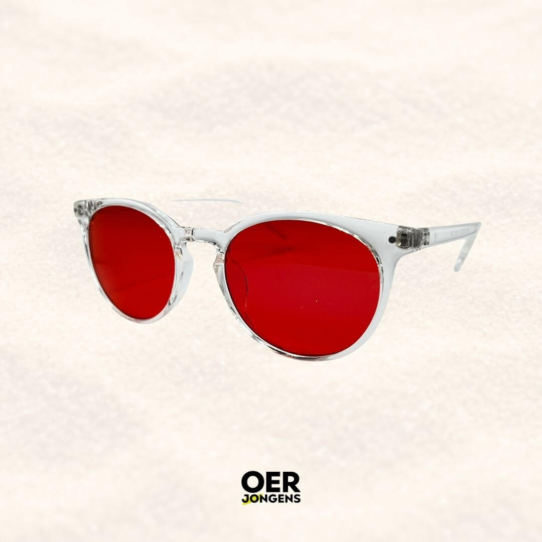 Oerjongens Goedenacht Blue Blocker bril met geel oranje en rood glas