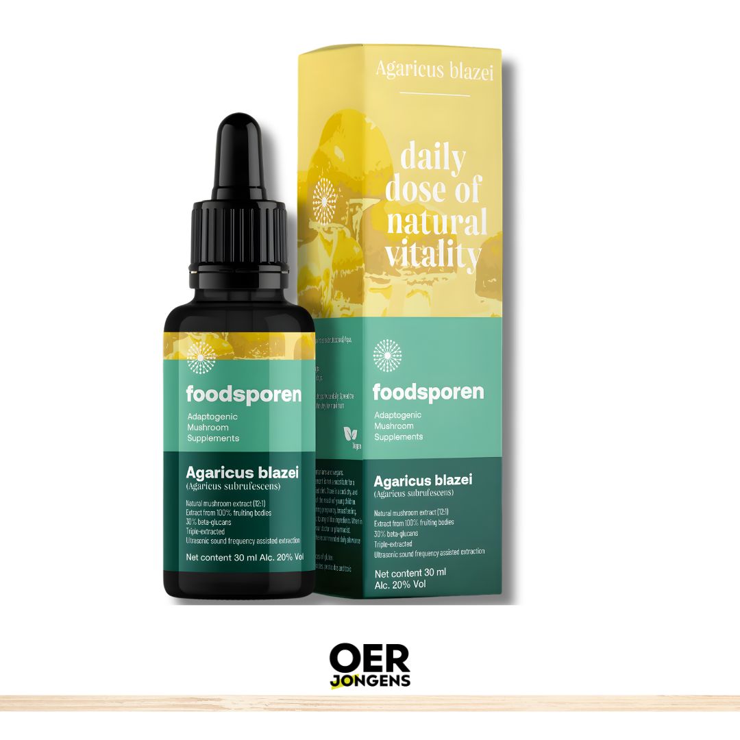 Hoogwaardig Agaricus blazei vloeibaar extract (15:1). 100% vruchtlichamen, zonder vulmiddelen. 30/50/100 ml. Ondersteunt vitaliteit & algeheel welzijn.