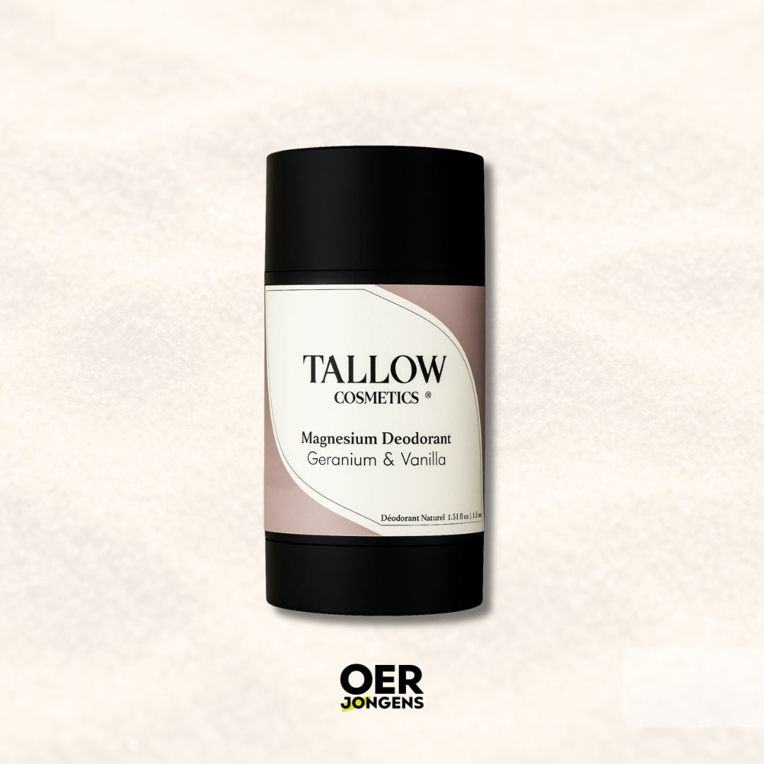 Krachtige natuurlijke Tallow Cosmetics deodorant met magnesium. Zonder aluminium, microplastics of chemicaliën. Fris, huidvriendelijk en langdurig effectief. 
