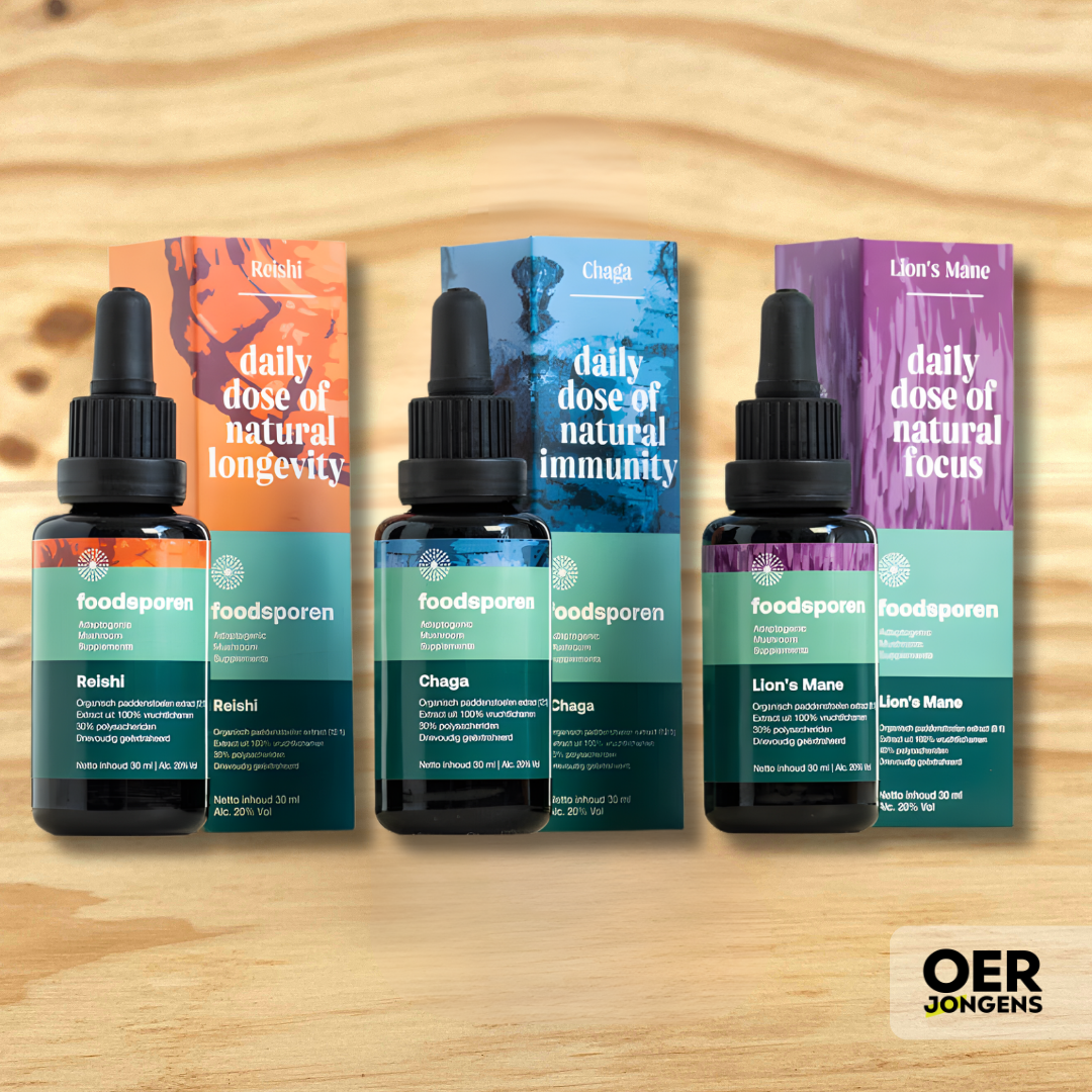 De ultieme combo van drie paddenstoelen: Reishi, Chaga en Lion’s Mane.