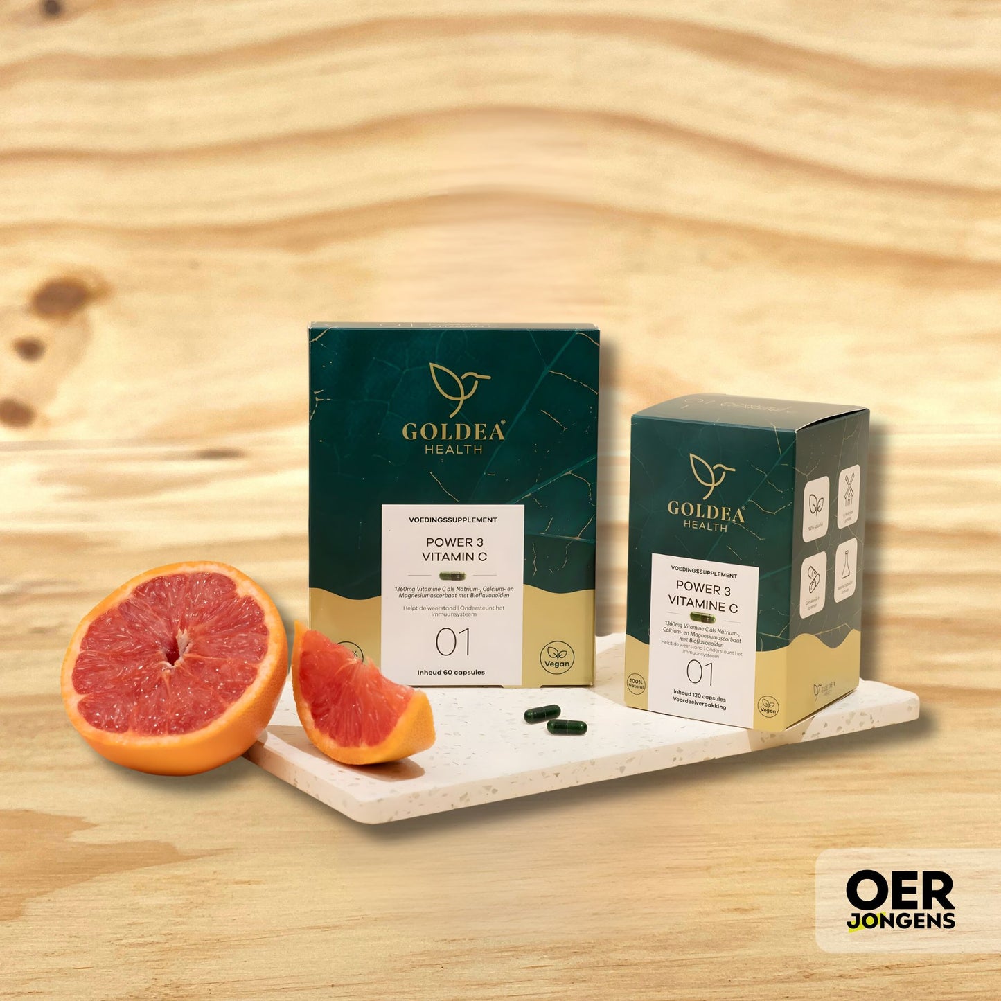 Hooggedoseerde vitamine C uit drie bronnen met bioflavonoïden. Ondersteunt weerstand, collageenvorming, energie en ijzeropname. 100% plantaardig.