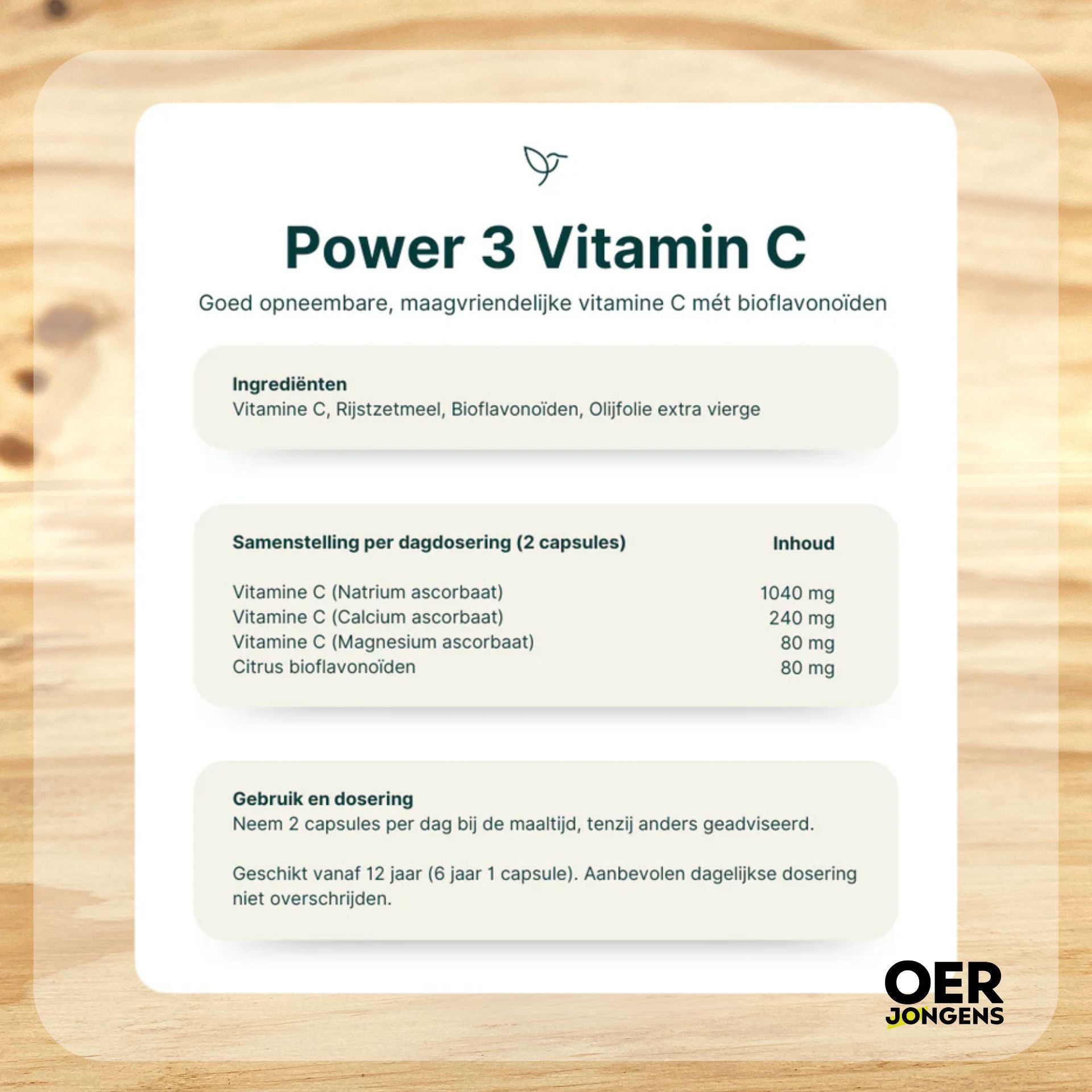 Hooggedoseerde vitamine C uit drie bronnen met bioflavonoïden. Ondersteunt weerstand, collageenvorming, energie en ijzeropname. 100% plantaardig.